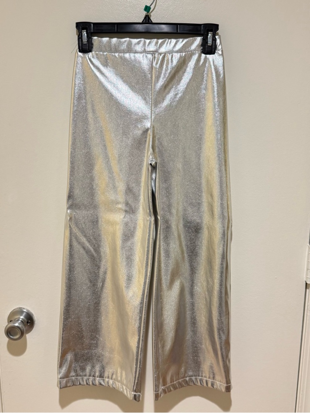 Y2K Source Unknown Shiny Silver Wide-Leg Kids Pants
